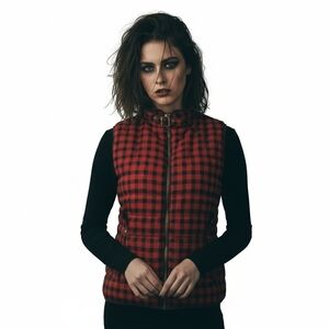 Chocolate Plaid Puffer Vest Small Red Black Goth